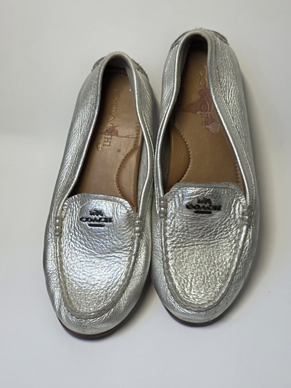 Coach Silver Leather Driving Loafers - Women's